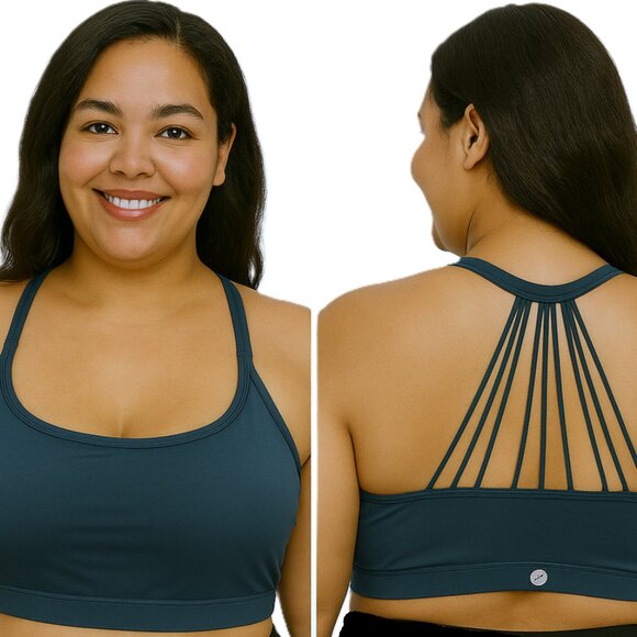 Livi Active Lane Bryant Sports Bra Unlined No Wire Blue Strappy Back Size 16 XL - Picture 2 of 9